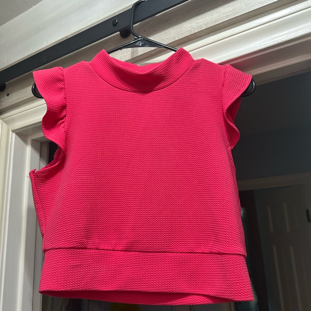 SHEIN Pink Ruffle Sleeve Crop Top